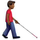 Apple(iPhone) Man With White Cane Facing Right: Medium-Dark Skin Tone Emoji