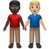 Apple(iPhone) Men Holding Hands: Dark Skin Tone, Medium-Light Skin Tone Emoji