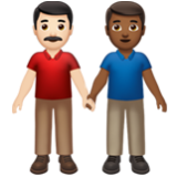 Apple(iPhone) Men Holding Hands: Light Skin Tone, Medium-Dark Skin Tone Emoji