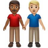 Apple(iPhone) Men Holding Hands: Medium-Dark Skin Tone, Medium-Light Skin Tone Emoji