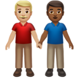 Apple(iPhone) Men Holding Hands: Medium-Light Skin Tone, Medium-Dark Skin Tone Emoji