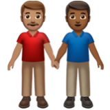 Apple(iPhone) Men Holding Hands: Medium Skin Tone, Medium-Dark Skin Tone Emoji