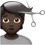 Apple(iPhone) Person Getting Haircut: Dark Skin Tone Emoji