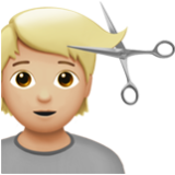 Apple(iPhone) Person Getting Haircut: Medium-Light Skin Tone Emoji