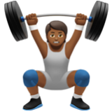 Apple(iPhone) Person Lifting Weights: Medium-Dark Skin Tone Emoji