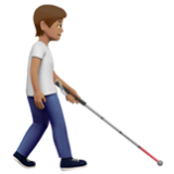 Apple(iPhone) Person With White Cane Facing Right: Medium Skin Tone Emoji