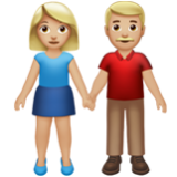 Apple(iPhone) Woman And Man Holding Hands: Medium-Light Skin Tone Emoji