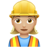 Apple(iPhone) Woman Construction Worker: Medium-Light Skin Tone Emoji