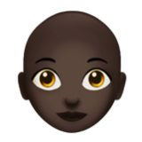 Apple(iPhone) Woman: Dark Skin Tone, Bald Emoji