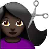 Apple(iPhone) Woman Getting Haircut: Dark Skin Tone Emoji