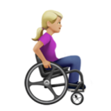 Apple(iPhone) Woman In Manual Wheelchair Facing Right: Medium-Light Skin Tone Emoji