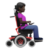 Apple(iPhone) Woman In Motorized Wheelchair Facing Right: Dark Skin Tone Emoji