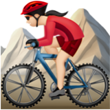 Apple(iPhone) Woman Mountain Biking: Light Skin Tone Emoji