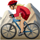 Apple(iPhone) Woman Mountain Biking: Medium-Light Skin Tone Emoji