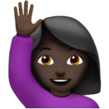 Apple(iPhone) Woman Raising Hand: Dark Skin Tone Emoji