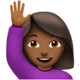 Apple(iPhone) Woman Raising Hand: Medium-Dark Skin Tone Emoji