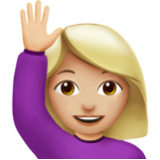 Apple(iPhone) Woman Raising Hand: Medium-Light Skin Tone Emoji