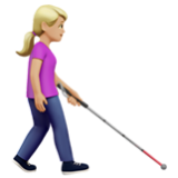 Apple(iPhone) Woman With White Cane Facing Right: Medium-Light Skin Tone Emoji