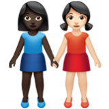 Apple(iPhone) Women Holding Hands: Dark Skin Tone, Light Skin Tone Emoji