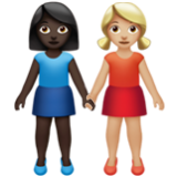 Apple(iPhone) Women Holding Hands: Dark Skin Tone, Medium-Light Skin Tone Emoji