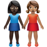 Apple(iPhone) Women Holding Hands: Dark Skin Tone, Medium Skin Tone Emoji