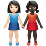 Apple(iPhone) Women Holding Hands: Light Skin Tone, Dark Skin Tone Emoji