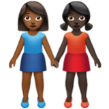 Apple(iPhone) Women Holding Hands: Medium-Dark Skin Tone, Dark Skin Tone Emoji