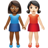 Apple(iPhone) Women Holding Hands: Medium-Dark Skin Tone, Light Skin Tone Emoji