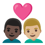 Google(Android) Couple With Heart: Man, Man, Dark Skin Tone, Medium-Light Skin Tone Emoji