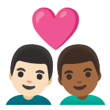 Google(Android) Couple With Heart: Man, Man, Light Skin Tone, Medium-Dark Skin Tone Emoji