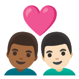 Google(Android) Couple With Heart: Man, Man, Medium-Dark Skin Tone, Light Skin Tone Emoji