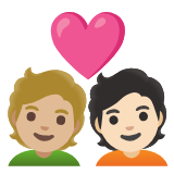 Google(Android) Couple With Heart: Person, Person, Medium-Light Skin Tone, Light Skin Tone Emoji