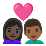 Google(Android) Couple With Heart: Woman, Man, Dark Skin Tone, Medium-Dark Skin Tone Emoji