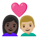 Google(Android) Couple With Heart: Woman, Man, Dark Skin Tone, Medium-Light Skin Tone Emoji