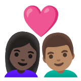 Google(Android) Couple With Heart: Woman, Man, Dark Skin Tone, Medium Skin Tone Emoji