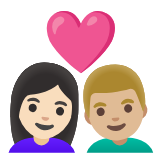 Google(Android) Couple With Heart: Woman, Man, Light Skin Tone, Medium-Light Skin Tone Emoji