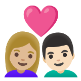 Google(Android) Couple With Heart: Woman, Man, Medium-Light Skin Tone, Light Skin Tone Emoji