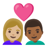 Google(Android) Couple With Heart: Woman, Man, Medium-Light Skin Tone, Medium-Dark Skin Tone Emoji