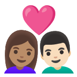 Google(Android) Couple With Heart: Woman, Man, Medium Skin Tone, Light Skin Tone Emoji