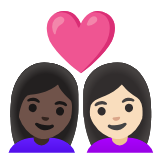 Google(Android) Couple With Heart: Woman, Woman, Dark Skin Tone, Light Skin Tone Emoji