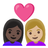 Google(Android) Couple With Heart: Woman, Woman, Dark Skin Tone, Medium-Light Skin Tone Emoji