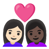 Google(Android) Couple With Heart: Woman, Woman, Light Skin Tone, Dark Skin Tone Emoji