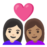 Google(Android) Couple With Heart: Woman, Woman, Light Skin Tone, Medium Skin Tone Emoji