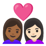 Google(Android) Couple With Heart: Woman, Woman, Medium-Dark Skin Tone, Light Skin Tone Emoji