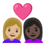 Google(Android) Couple With Heart: Woman, Woman, Medium-Light Skin Tone, Dark Skin Tone Emoji