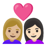 Google(Android) Couple With Heart: Woman, Woman, Medium-Light Skin Tone, Light Skin Tone Emoji