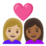 Google(Android) Couple With Heart: Woman, Woman, Medium-Light Skin Tone, Medium-Dark Skin Tone Emoji