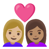 Google(Android) Couple With Heart: Woman, Woman, Medium-Light Skin Tone, Medium Skin Tone Emoji