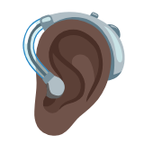 Google(Android) Ear With Hearing Aid: Dark Skin Tone Emoji