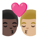 Google(Android) Kiss: Man, Man, Dark Skin Tone, Medium-Light Skin Tone Emoji